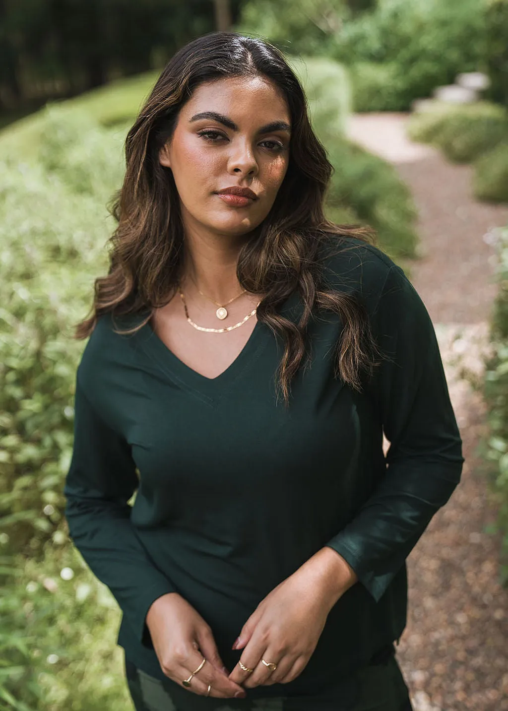 Braxton Bamboo Long Sleeve Top - Dark Green