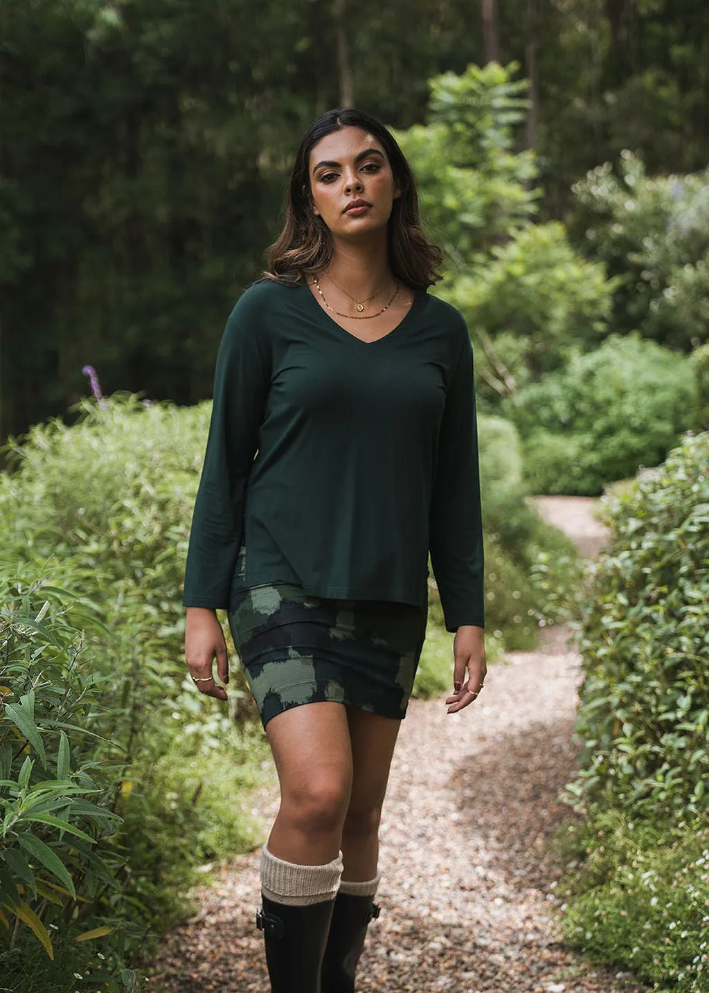 Braxton Bamboo Long Sleeve Top - Dark Green