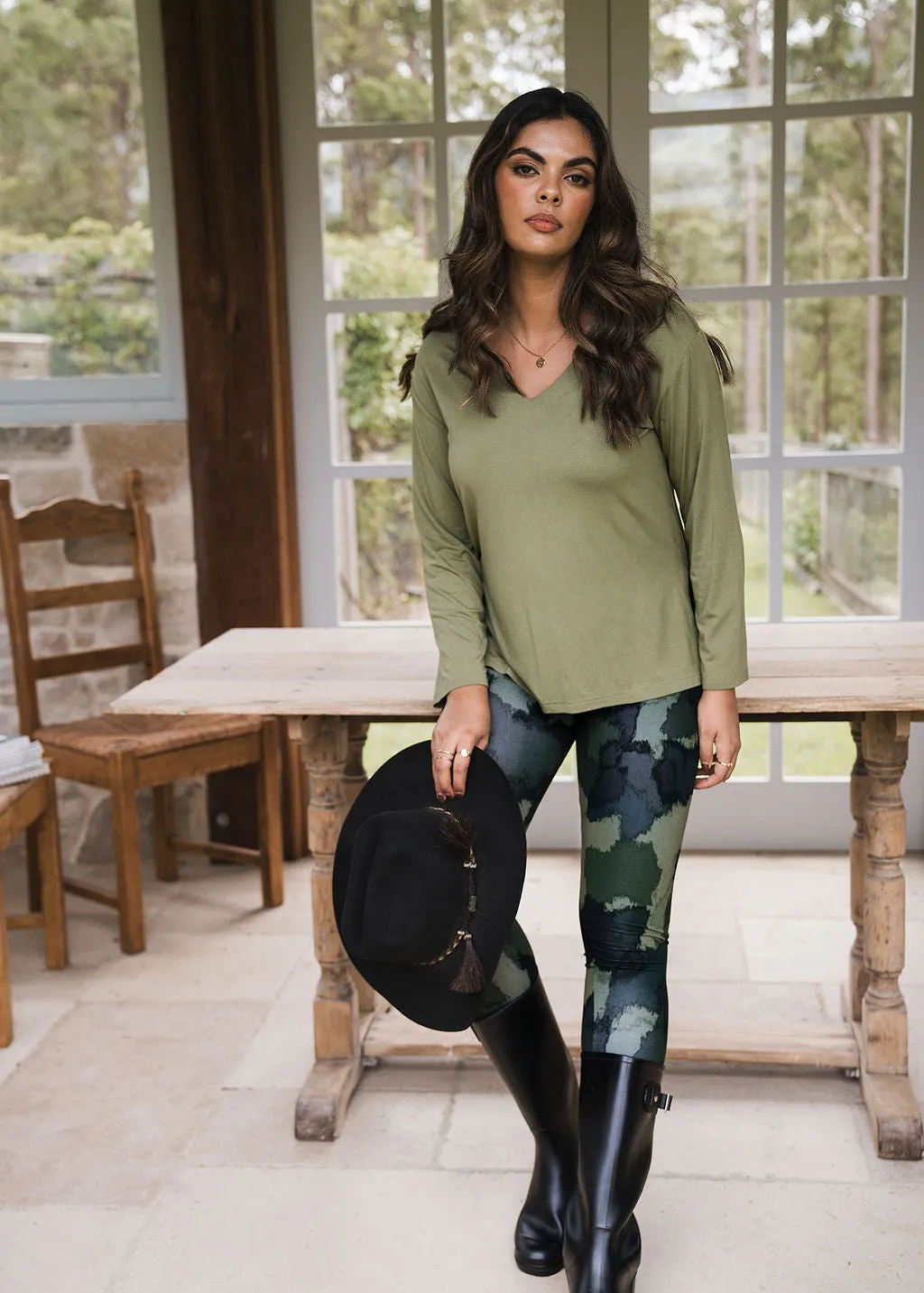 Braxton Bamboo Long Sleeve Top - Olive