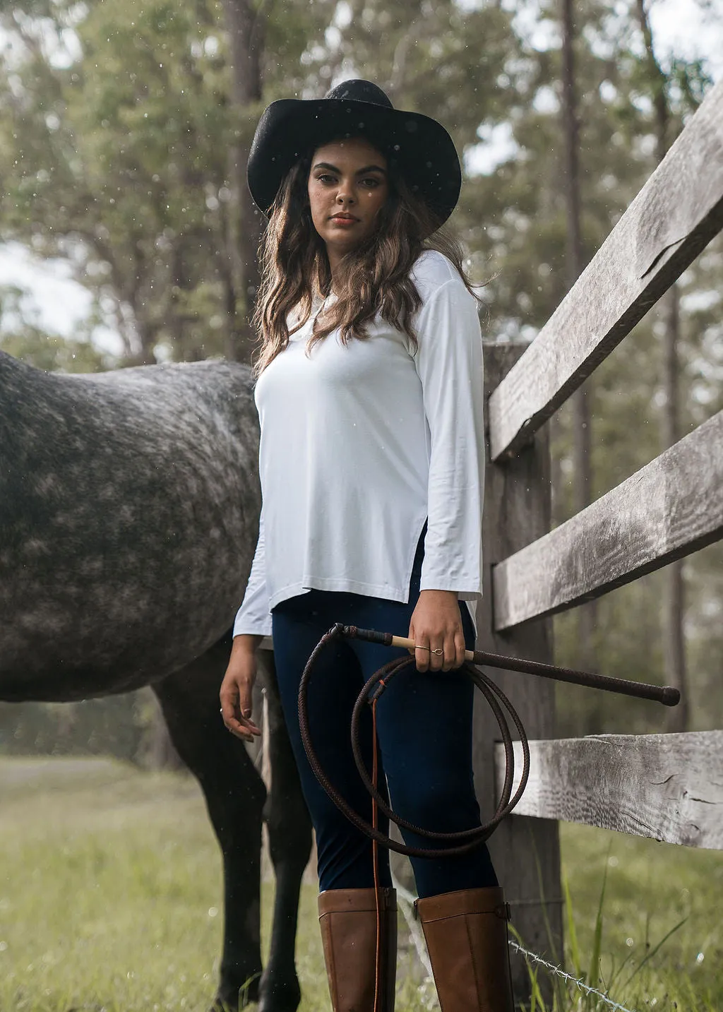 Braxton Bamboo Long Sleeve Top - White