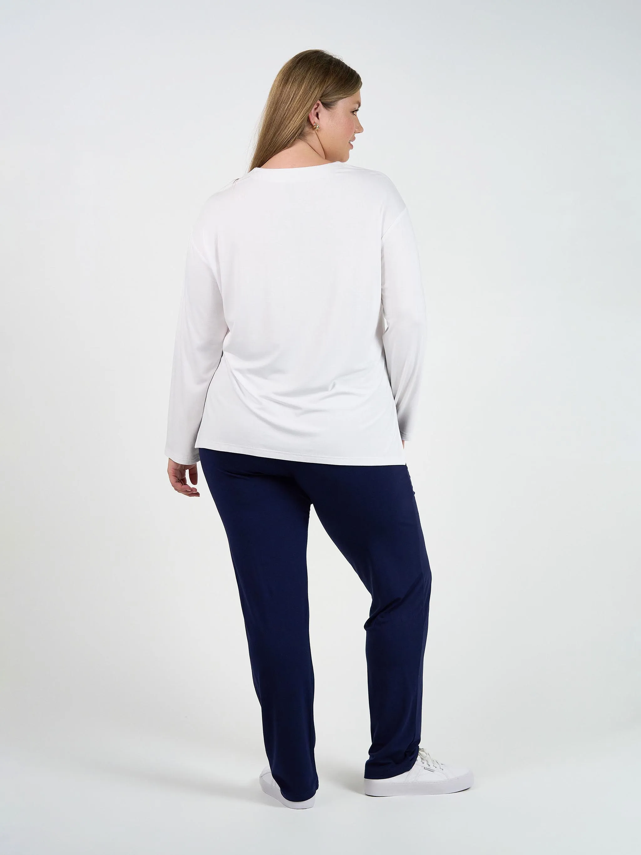 Braxton Bamboo Long Sleeve Top - White
