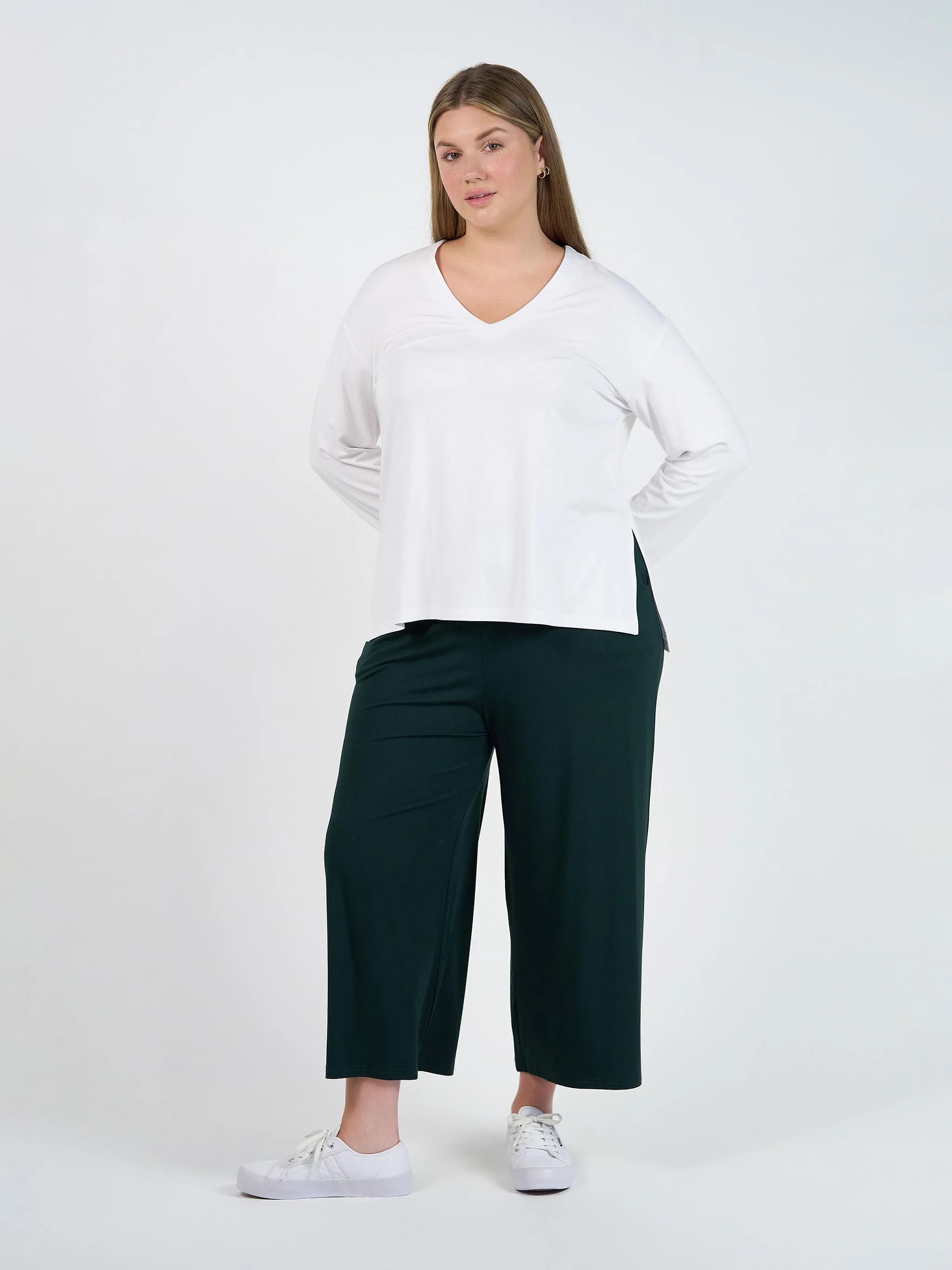 Braxton Bamboo Long Sleeve Top - White