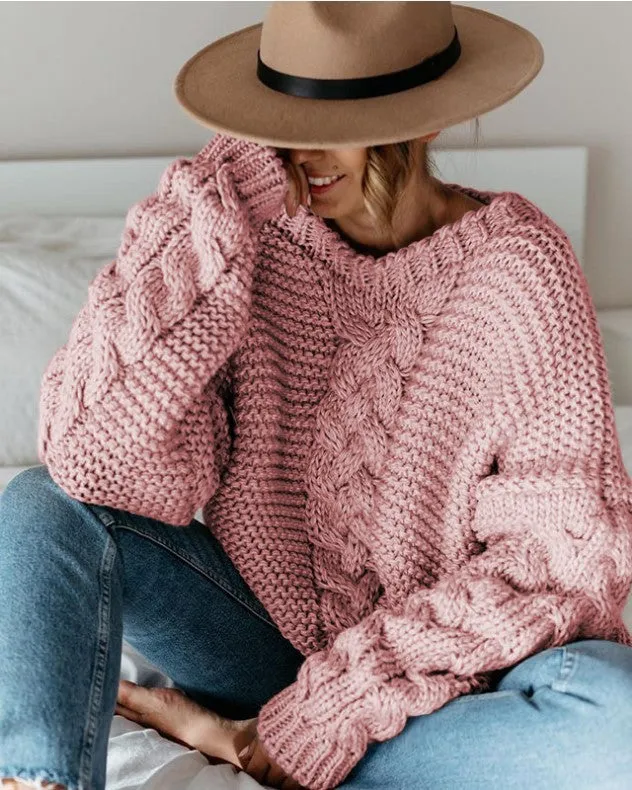 Casual Twist Bat Style Knitting Sweater