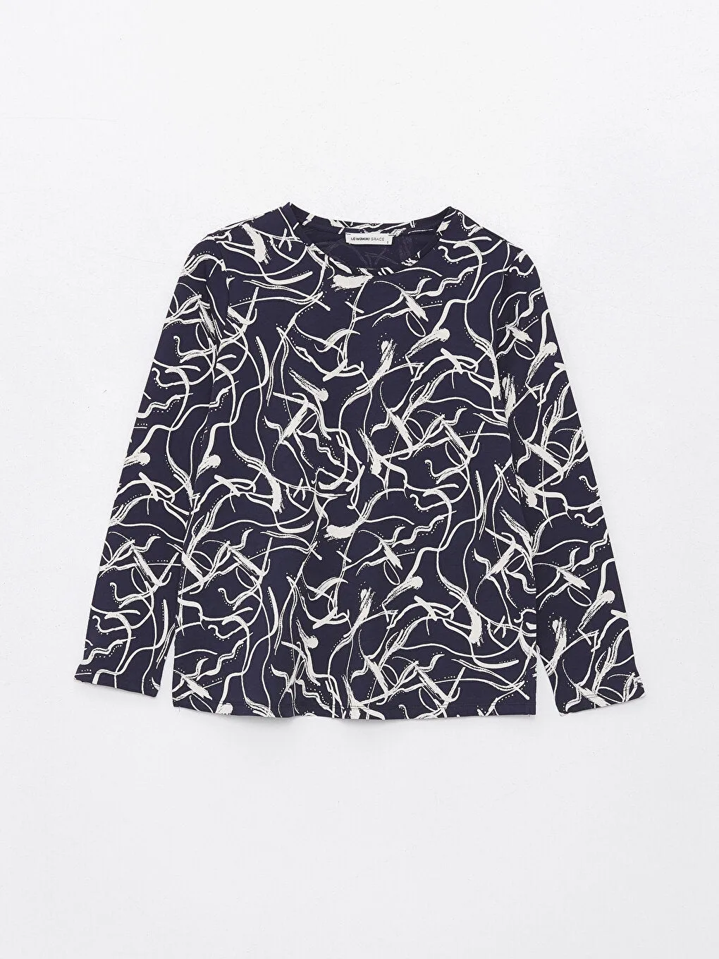 Crew Neck Patterned Long Sleeve Women's T-Shirt