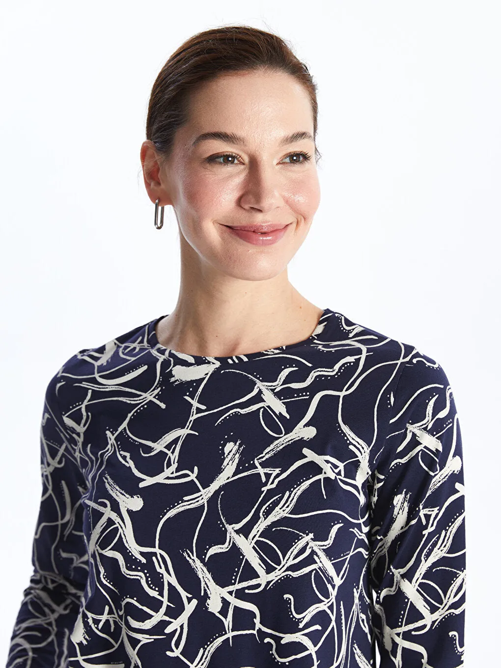 Crew Neck Patterned Long Sleeve Women's T-Shirt