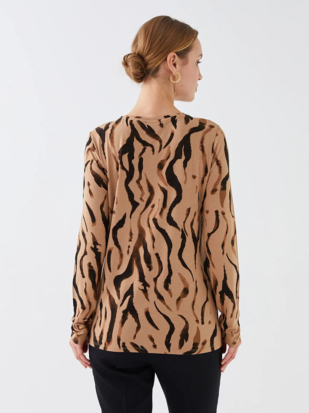 Crew Neck Patterned Long Sleeve Women's T-Shirt