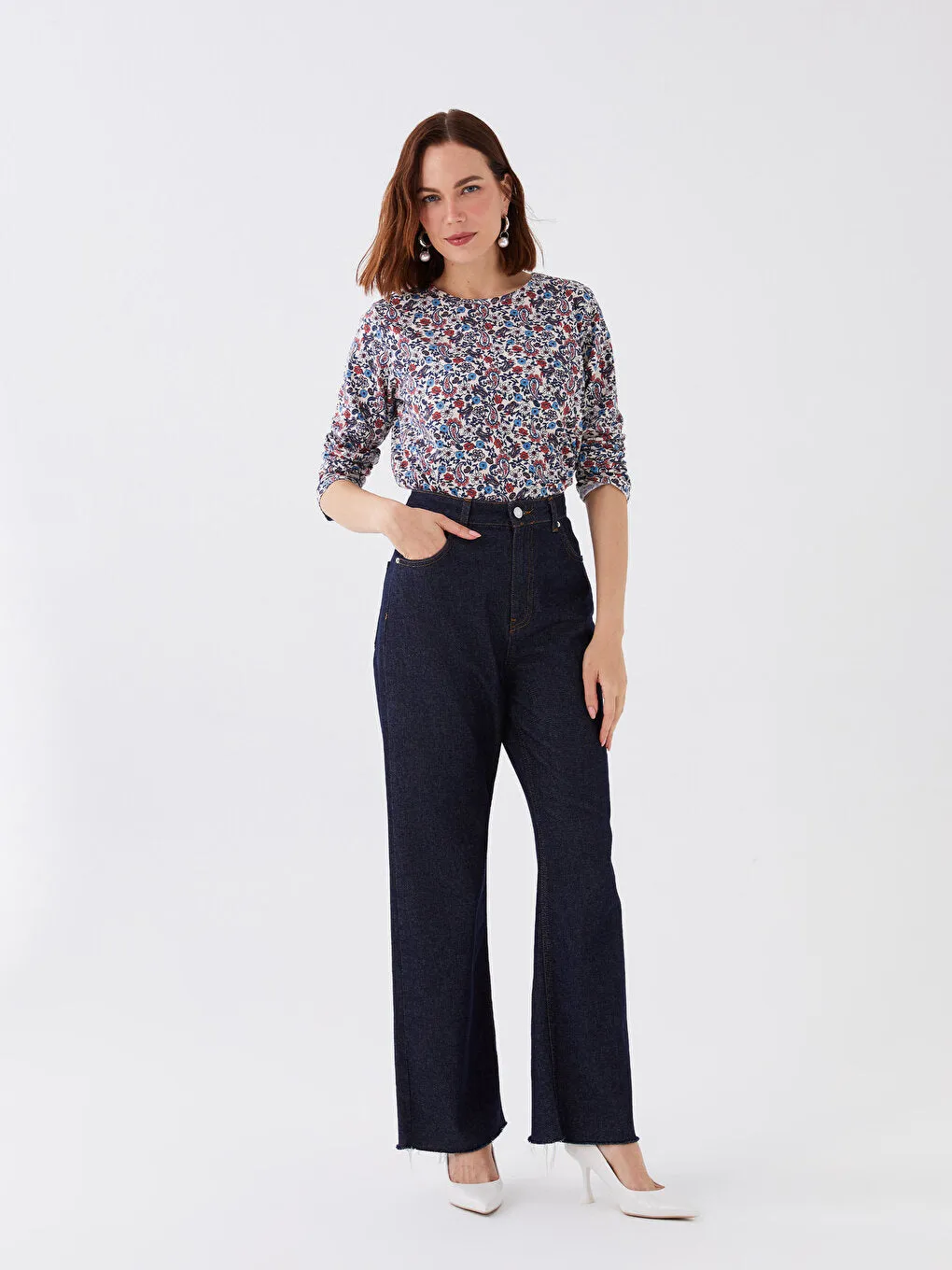Crew Neck Patterned Long Sleeve Women's T-Shirt