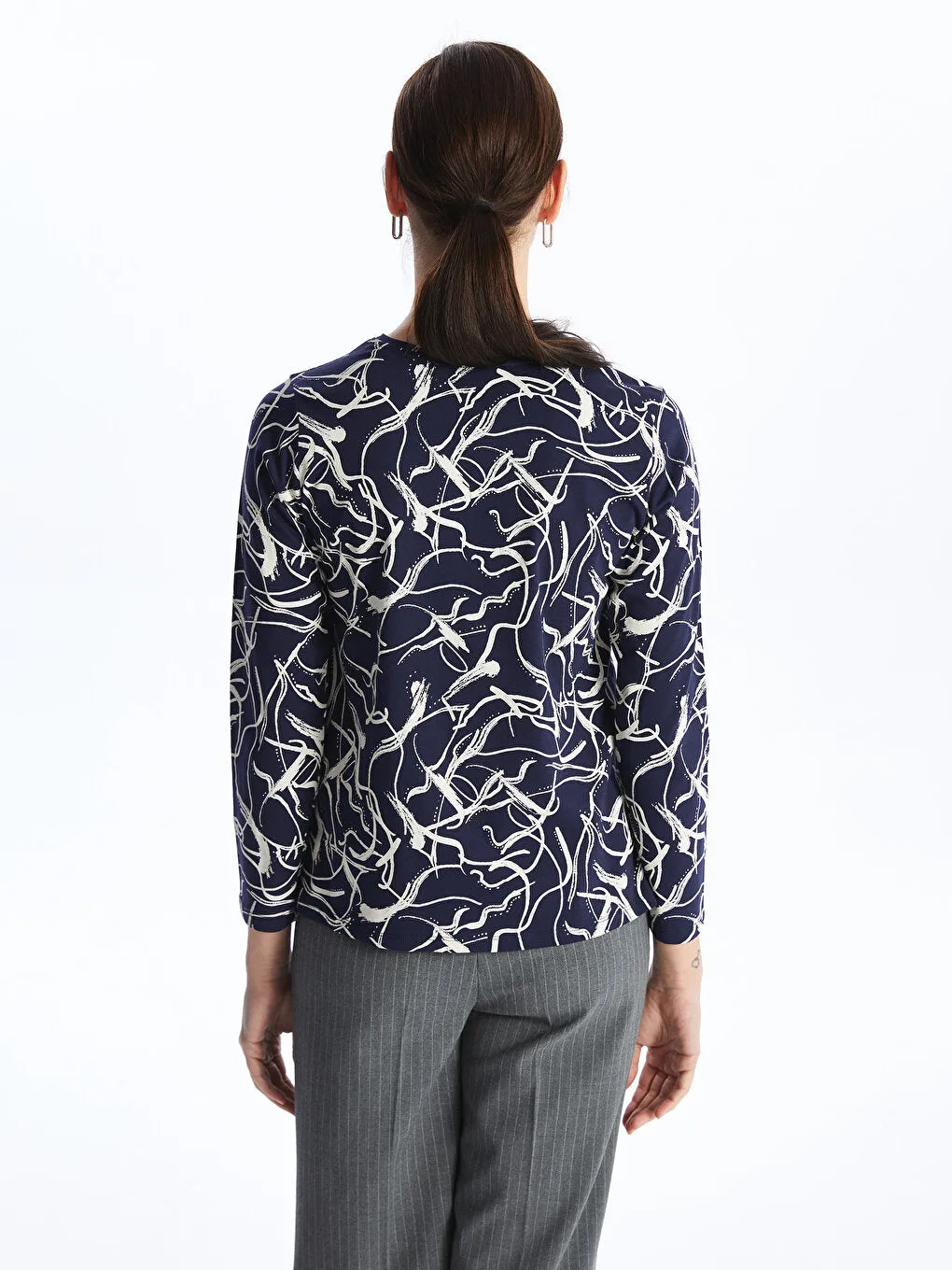 Crew Neck Patterned Long Sleeve Women's T-Shirt