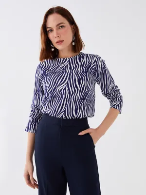 Crew Neck Patterned Long Sleeve Women's T-Shirt