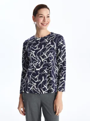 Crew Neck Patterned Long Sleeve Women's T-Shirt