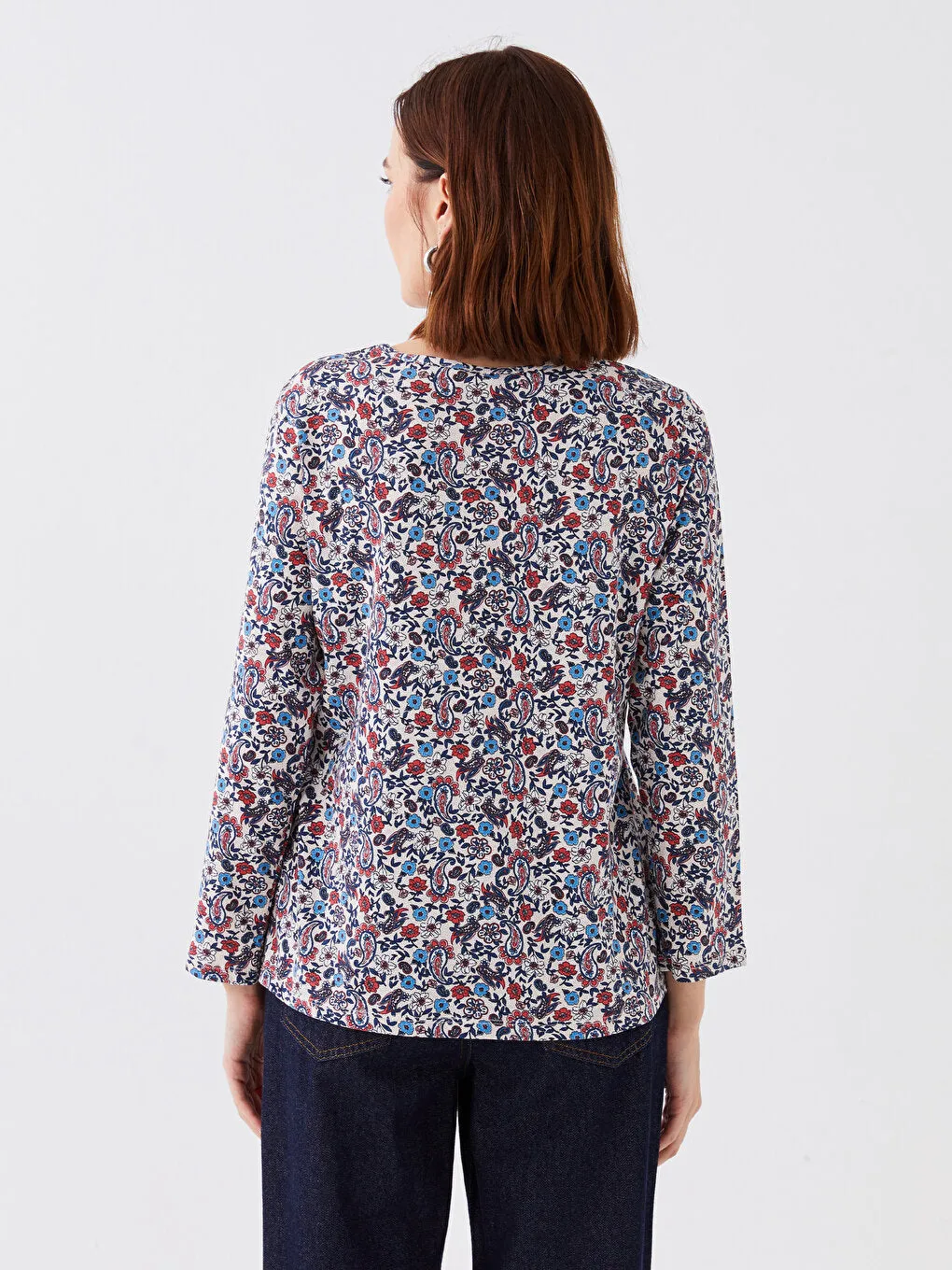 Crew Neck Patterned Long Sleeve Women's T-Shirt