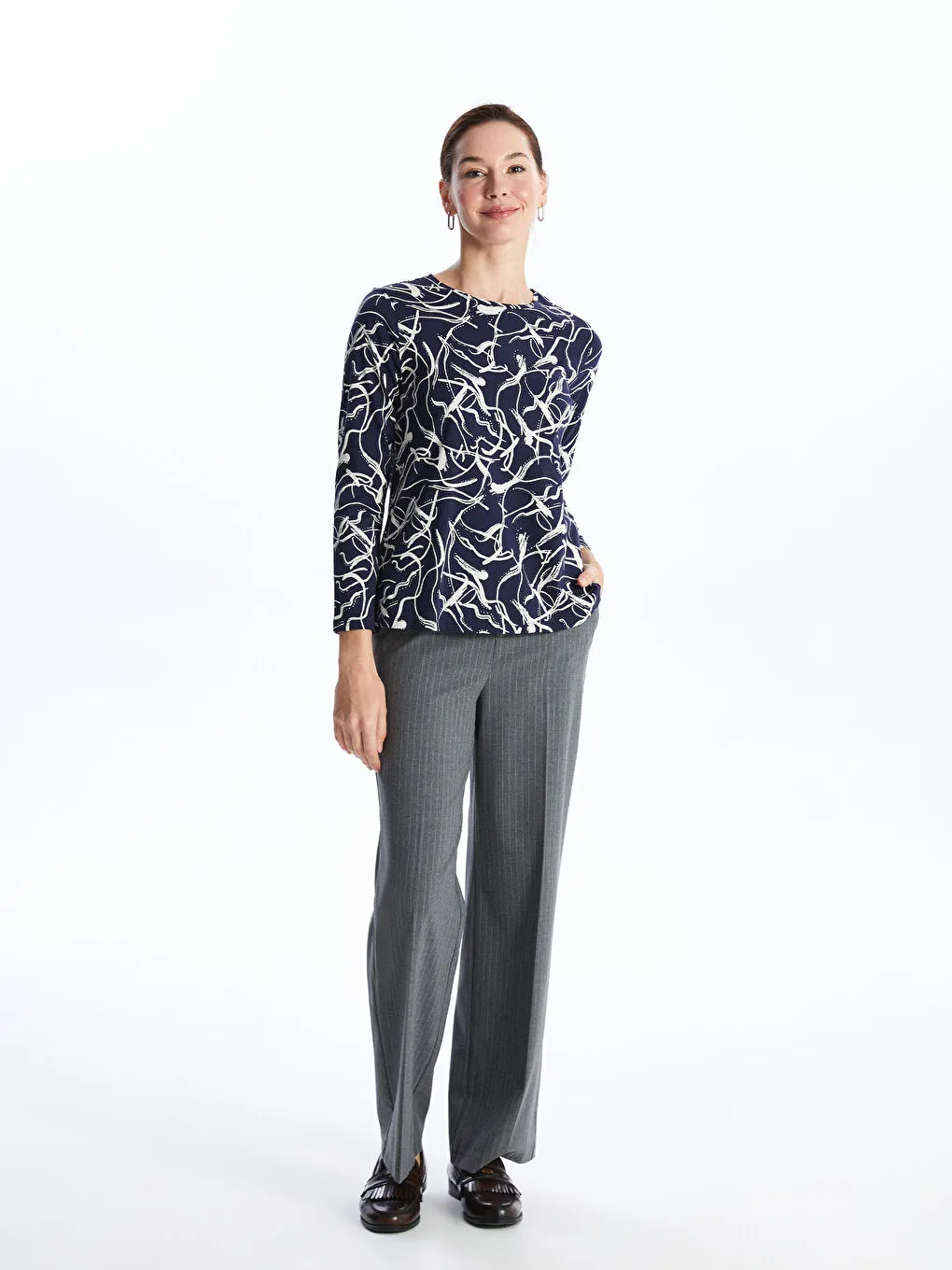 Crew Neck Patterned Long Sleeve Women's T-Shirt