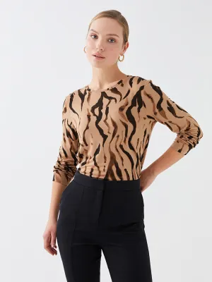 Crew Neck Patterned Long Sleeve Women's T-Shirt