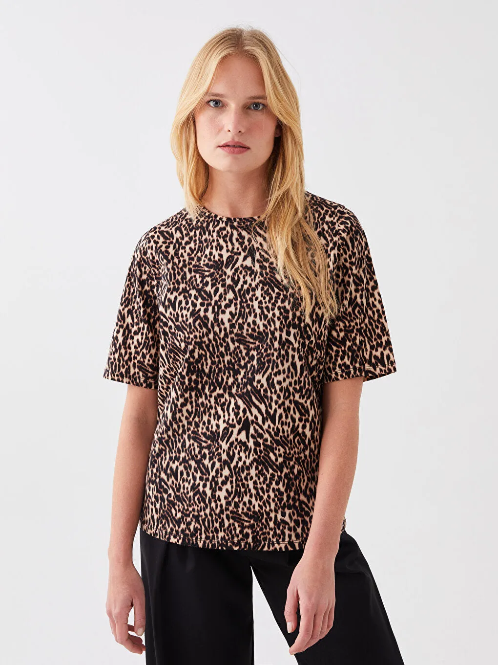 Crew Neck Patterned Short Sleeve Women's T-Shirt