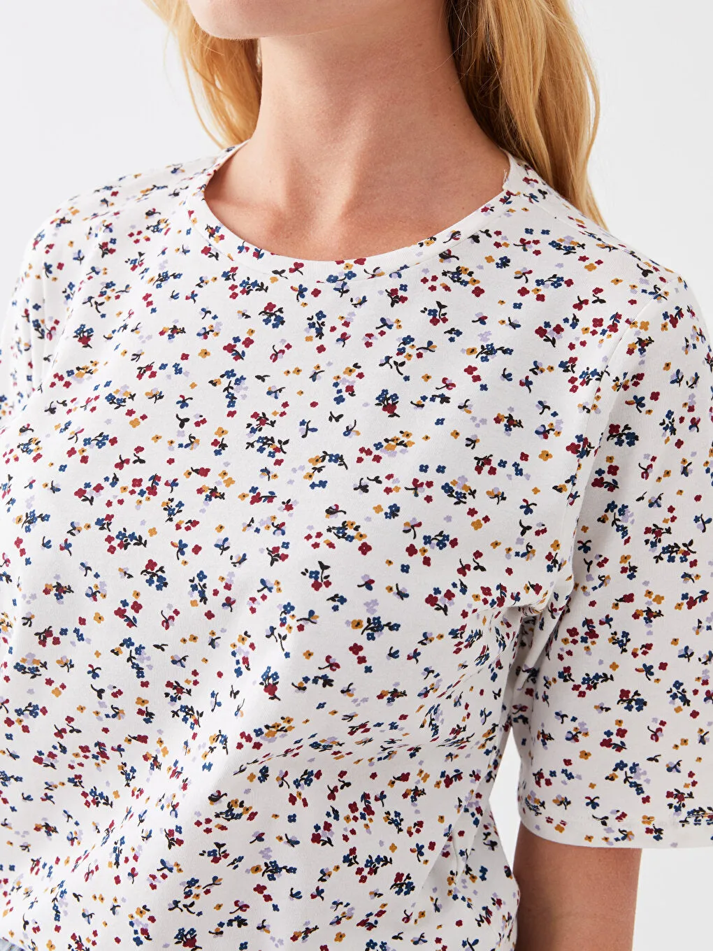 Crew Neck Patterned Short Sleeve Women's T-Shirt