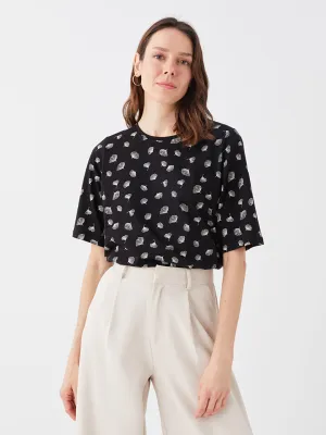 Crew Neck Patterned Short Sleeve Women's T-Shirt