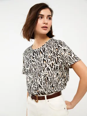 Crew Neck Patterned Short Sleeve Women's T-Shirt