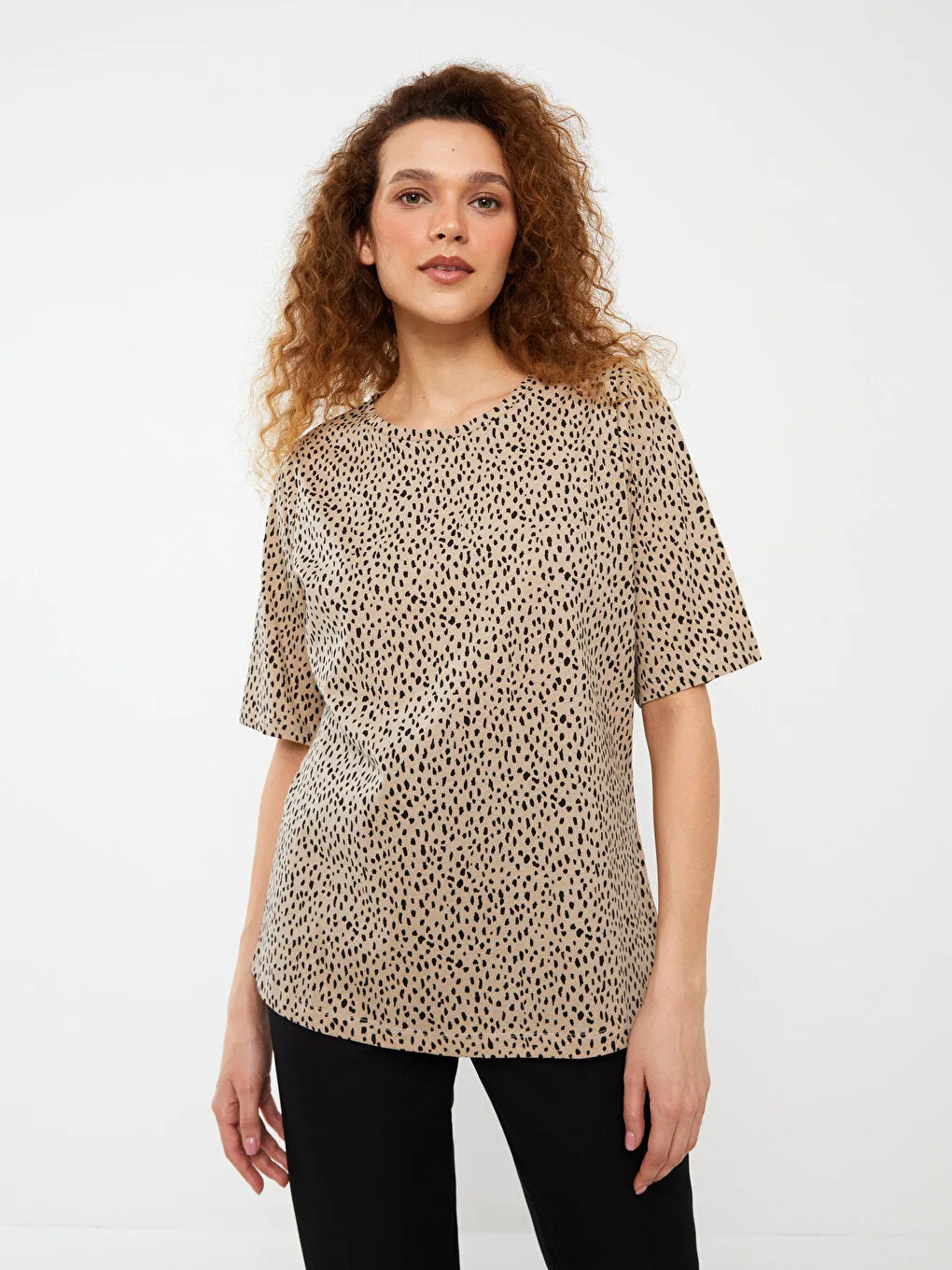 Crew Neck Patterned Short Sleeve Women's T-Shirt