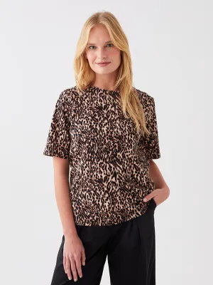 Crew Neck Patterned Short Sleeve Women's T-Shirt
