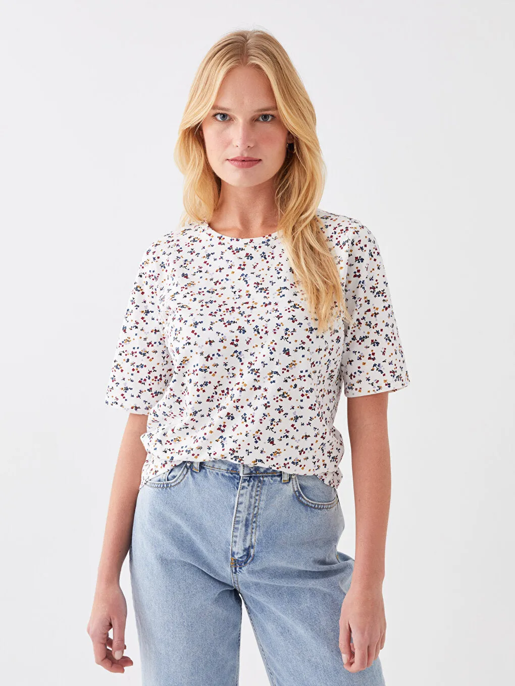 Crew Neck Patterned Short Sleeve Women's T-Shirt
