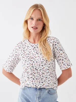 Crew Neck Patterned Short Sleeve Women's T-Shirt
