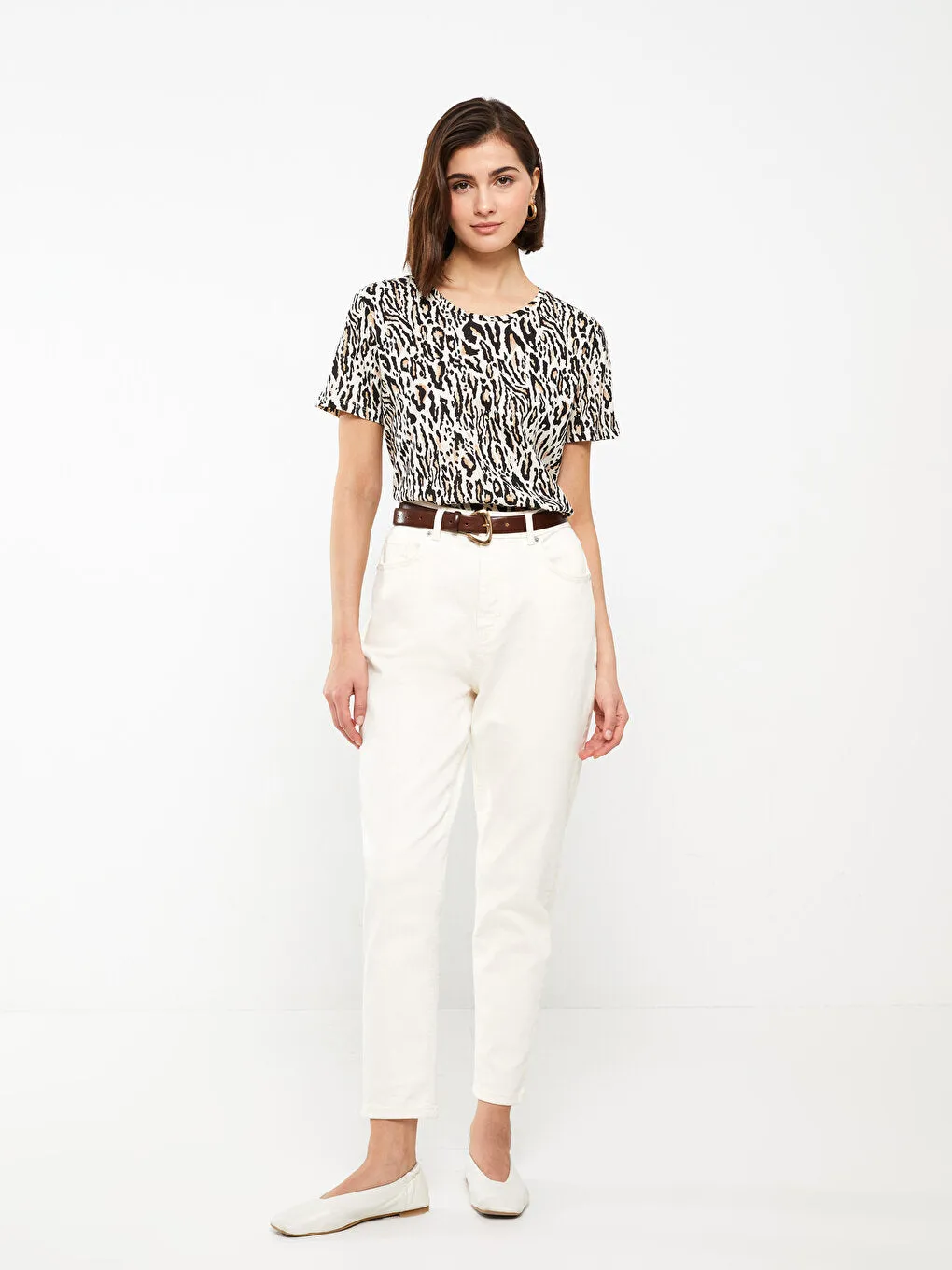 Crew Neck Patterned Short Sleeve Women's T-Shirt