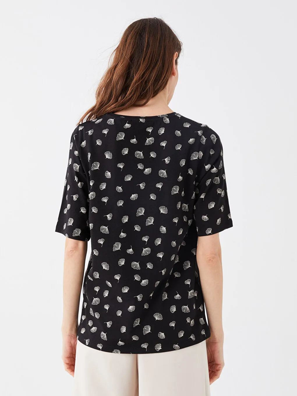 Crew Neck Patterned Short Sleeve Women's T-Shirt