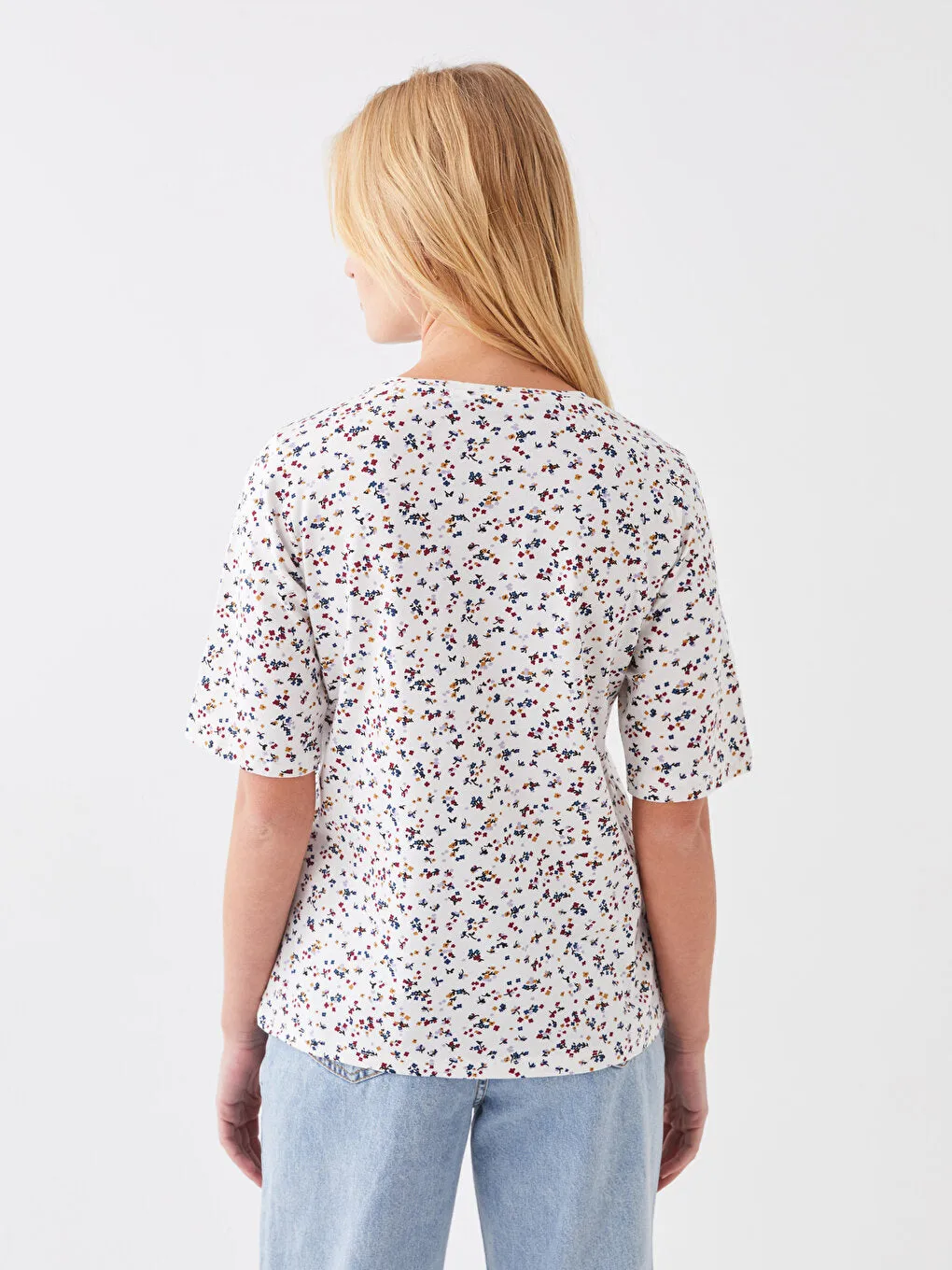 Crew Neck Patterned Short Sleeve Women's T-Shirt