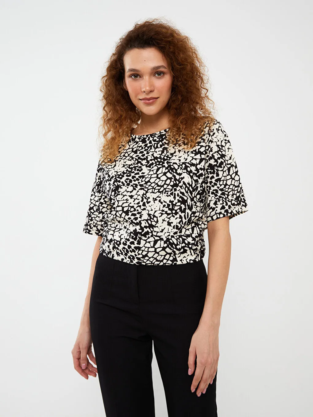 Crew Neck Patterned Short Sleeve Women's T-Shirt