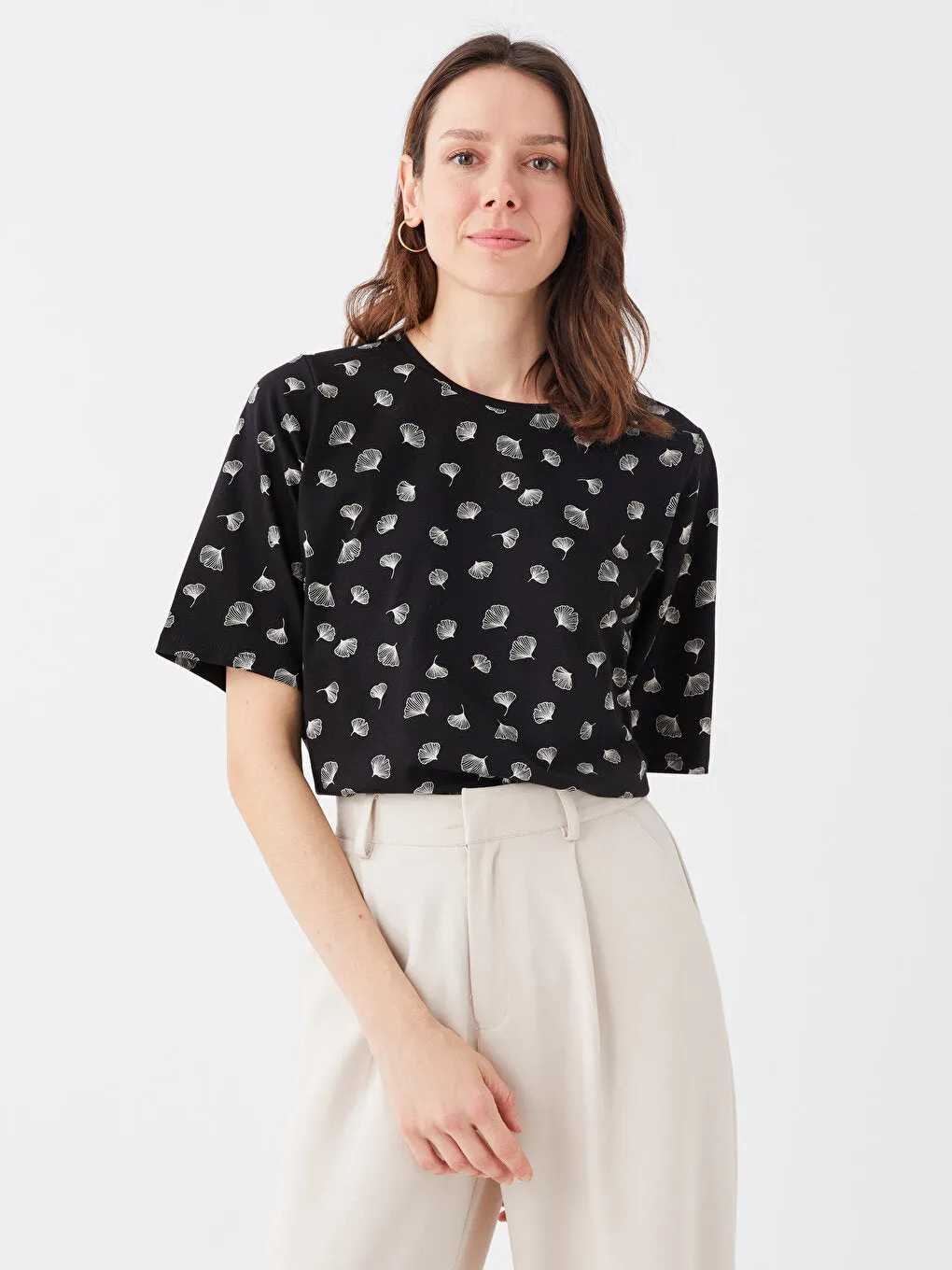 Crew Neck Patterned Short Sleeve Women's T-Shirt