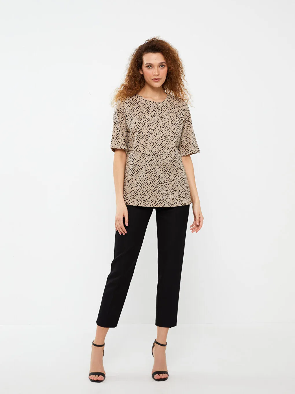 Crew Neck Patterned Short Sleeve Women's T-Shirt