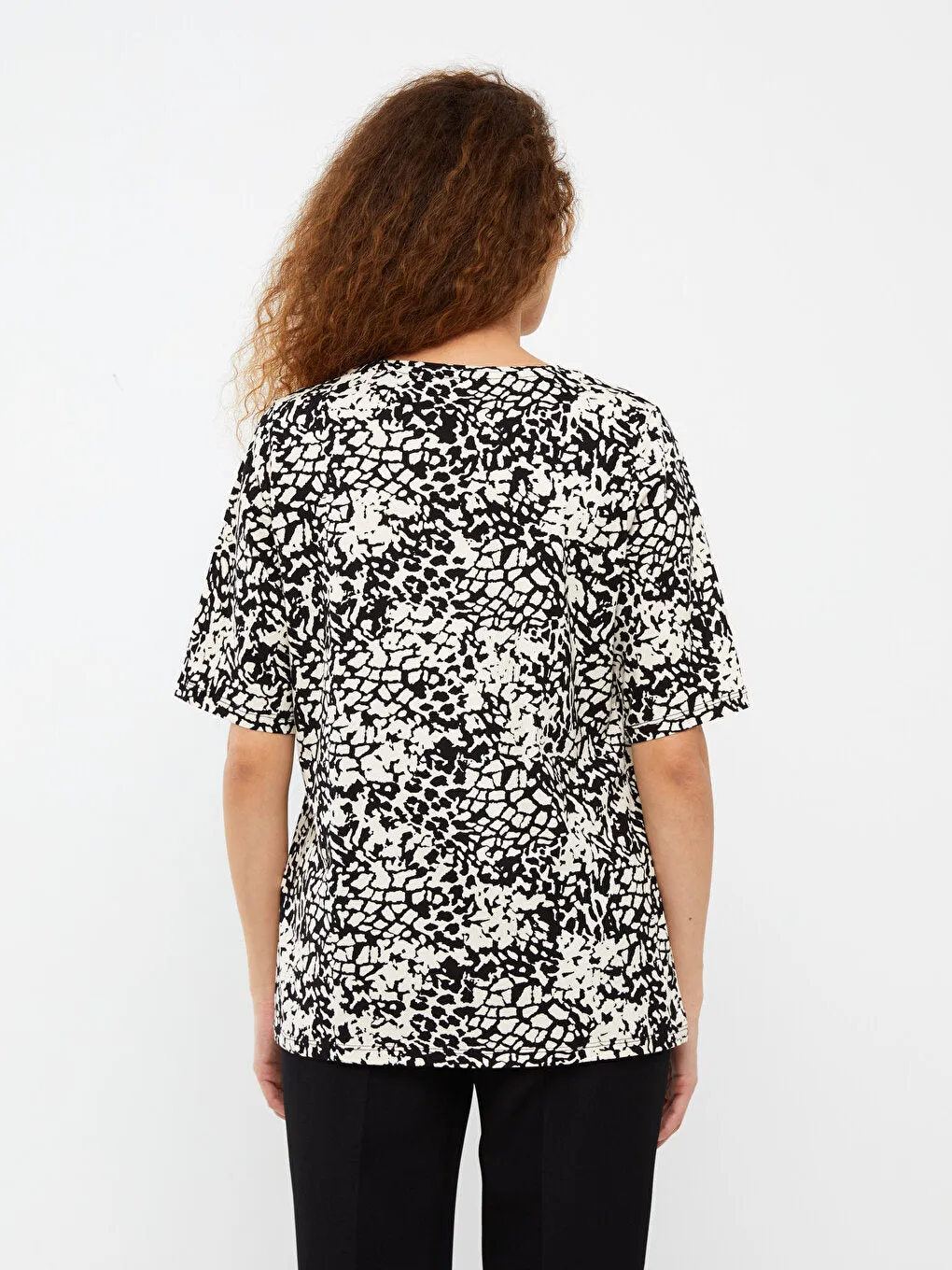 Crew Neck Patterned Short Sleeve Women's T-Shirt