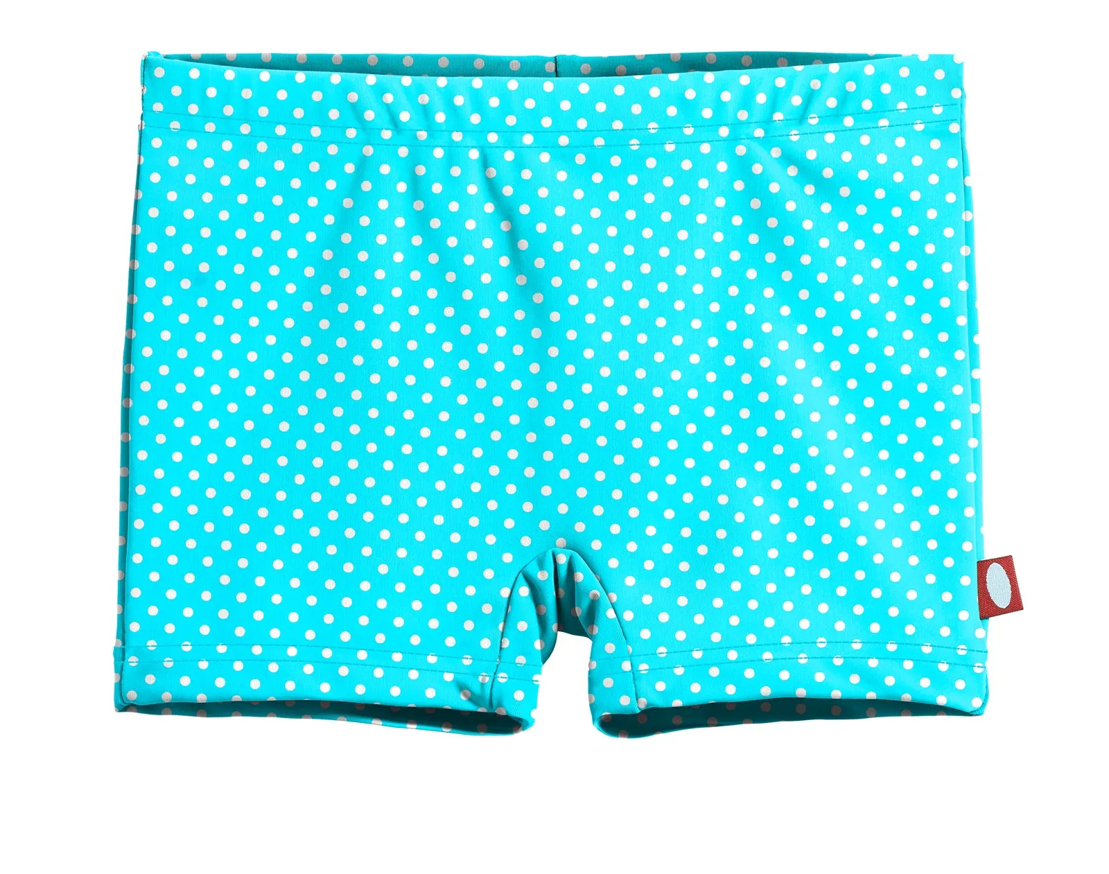 Girls UPF 50  Printed Swim Boy Shorts  | Turquoise w- White Polka Dot