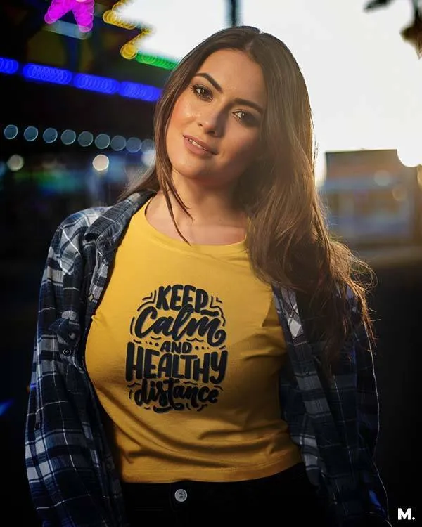 Keep calm & healthy distance printed t shirts
