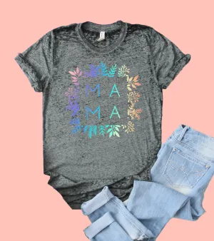 Mama Rainbow Floral | Acid Wash T Shirt | Unisex Crew