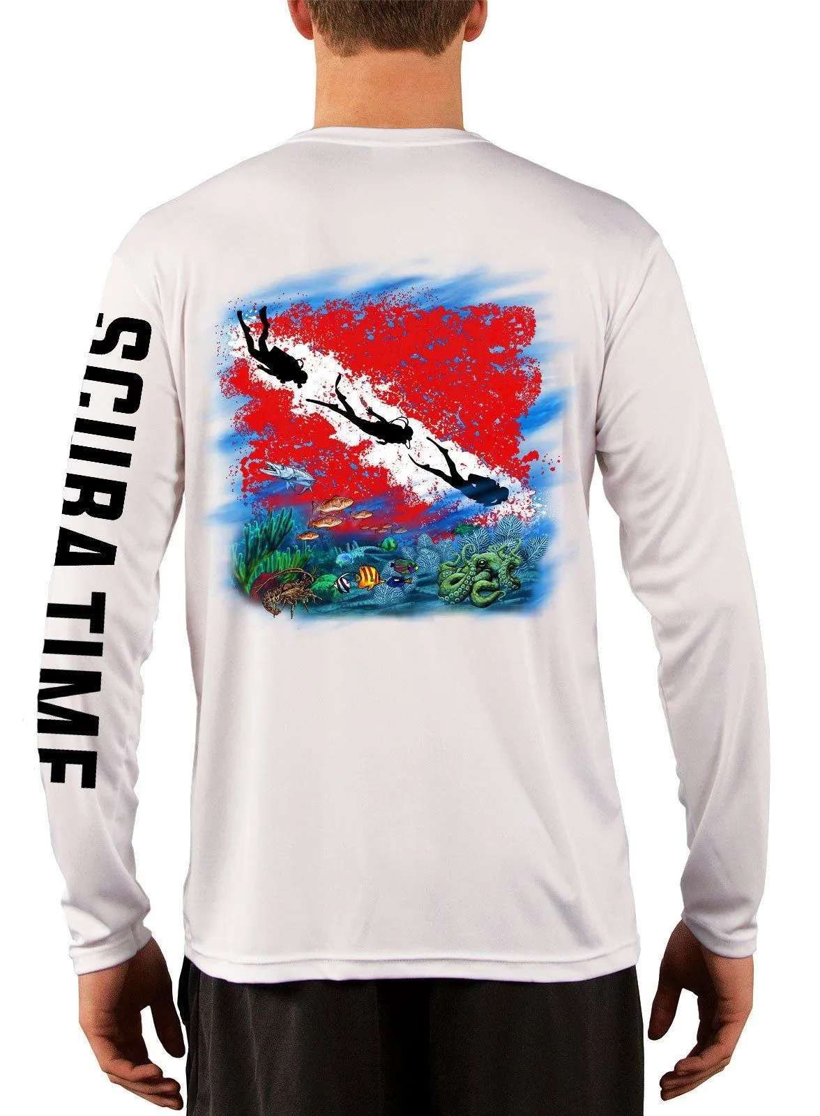 Men's UPF 50 Long Sleeve Microfiber Moisture Wicking Performance Fishing Shirt Scuba Flag
