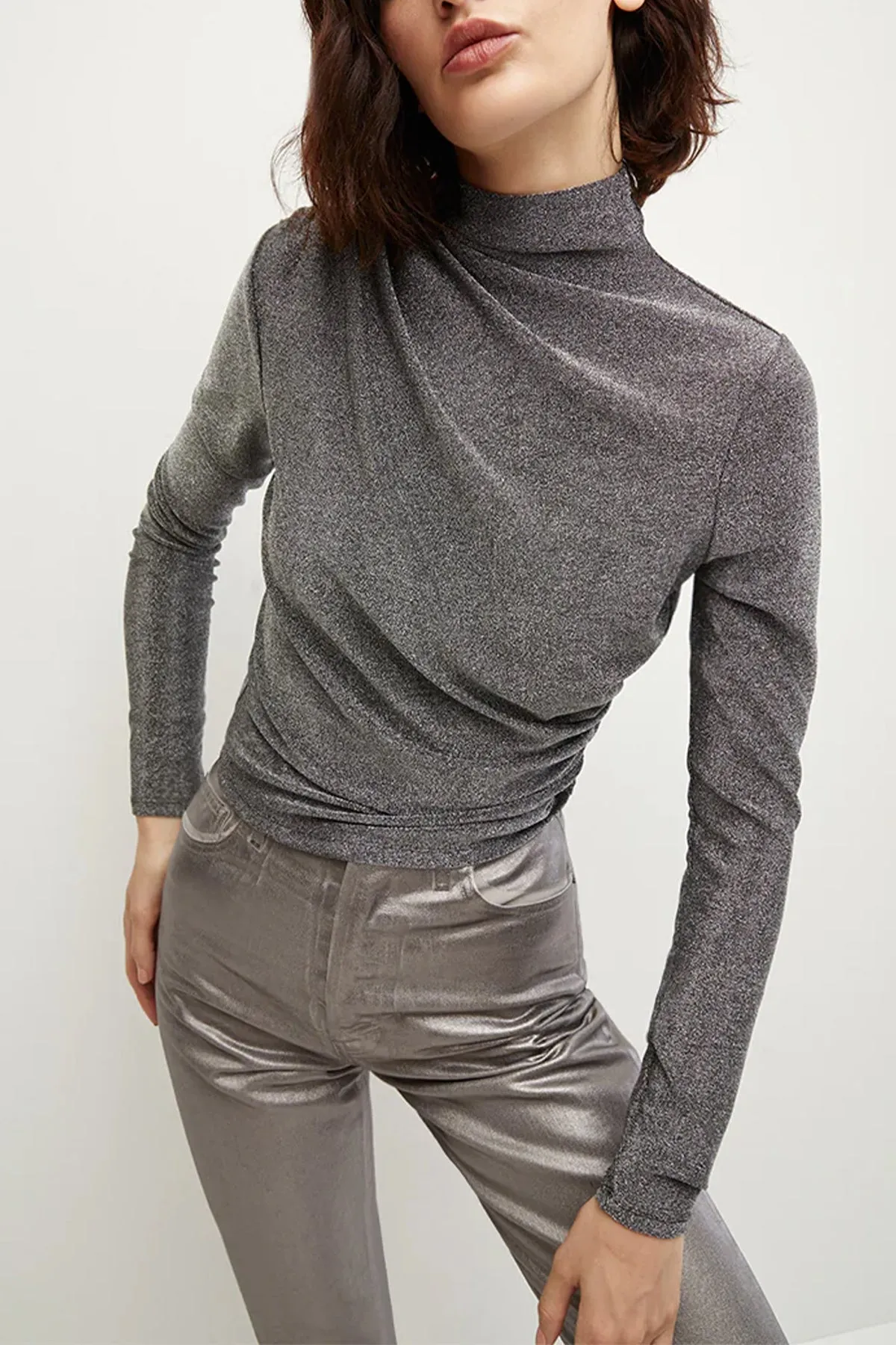 Mylie Metallic Top in Gunmetal