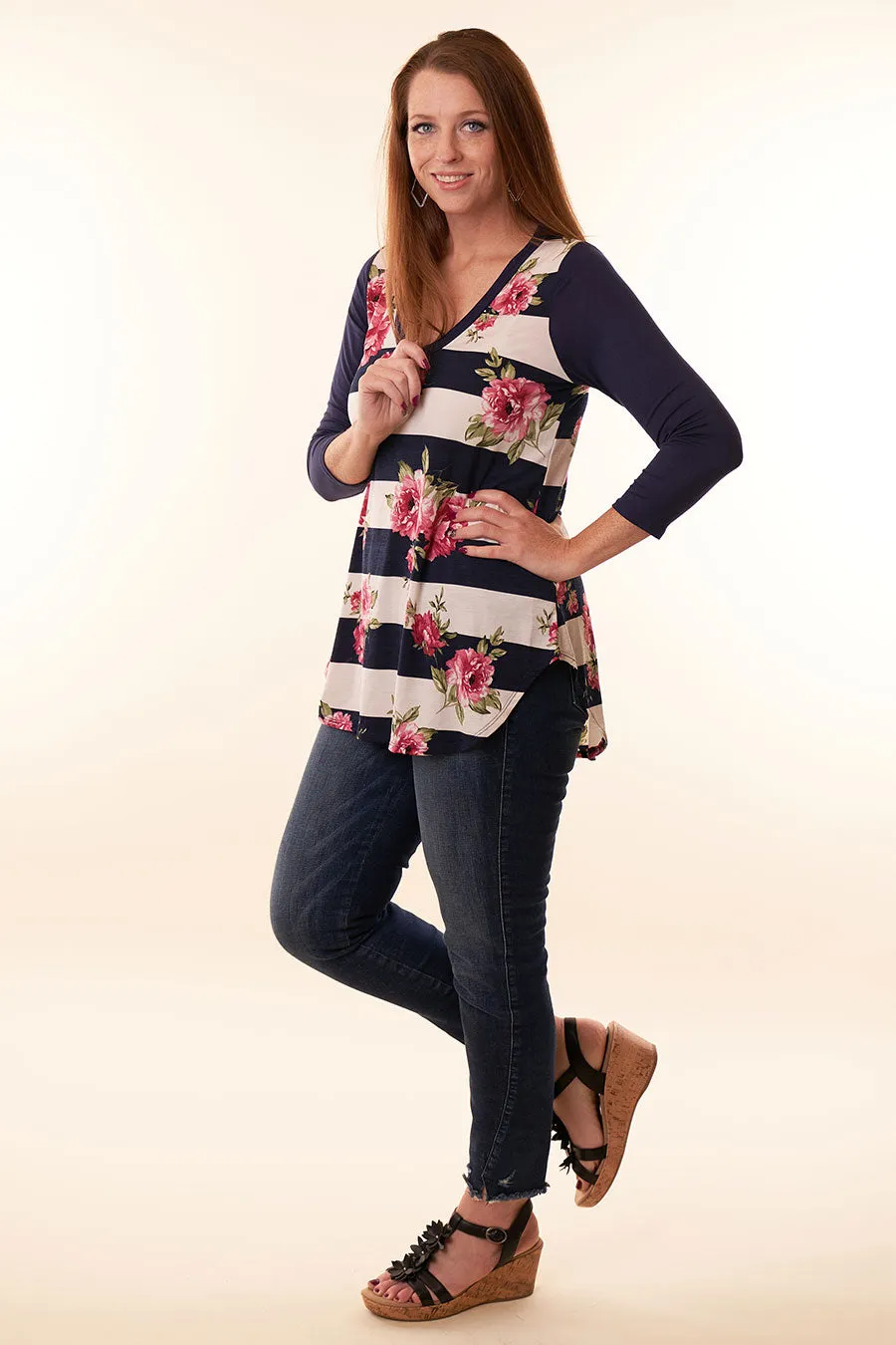 New Beginnings Floral Striped Tunic