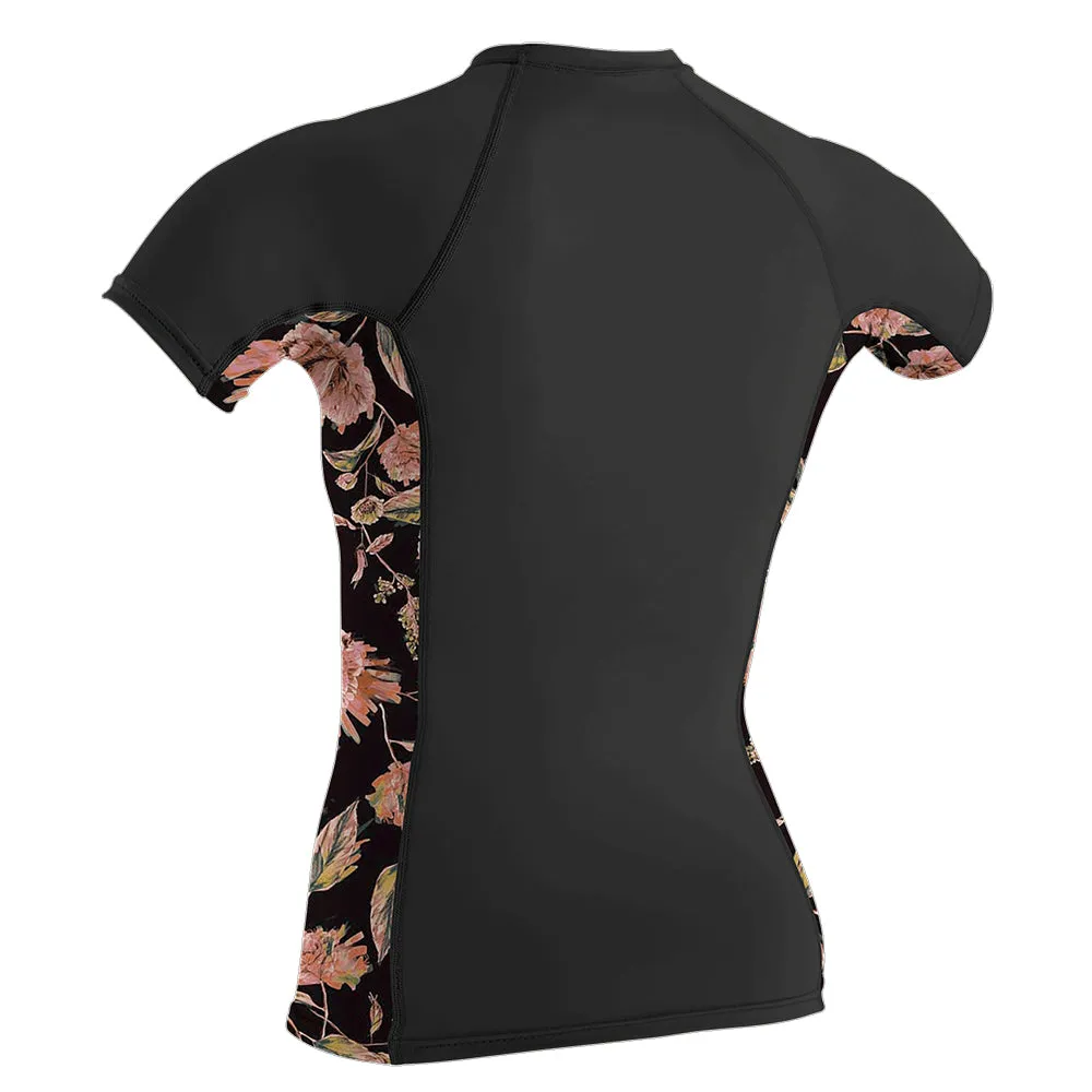 O'Neill Womens Side Print Short Sleeve Rash Guard  - Black/Twiggy