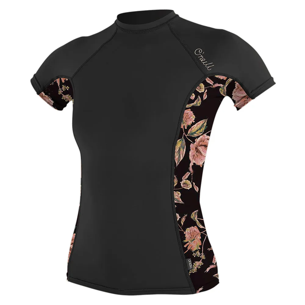 O'Neill Womens Side Print Short Sleeve Rash Guard  - Black/Twiggy
