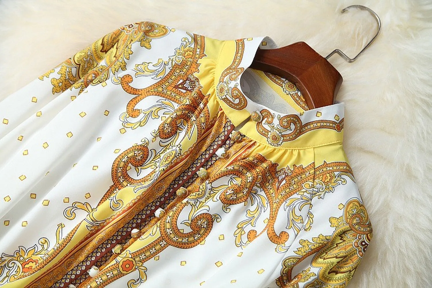 Palace Style Printing Single-breasted Shirt Lace-up Shorts Two-piece Set