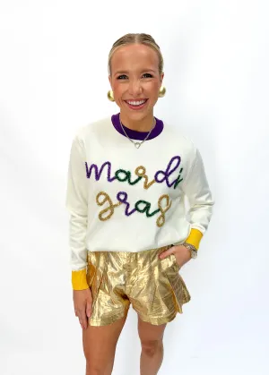 Queen of Sparkles Mardi Gras Glitter Script Sweater