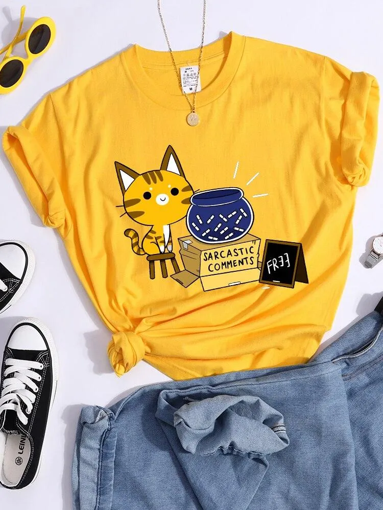 Sarcastic Comments Kawaii Cat T-Shirt Women Fashion Casual T Shirts Street Hip Hop Crop Top Cool Sport Breathable Female Tshirts