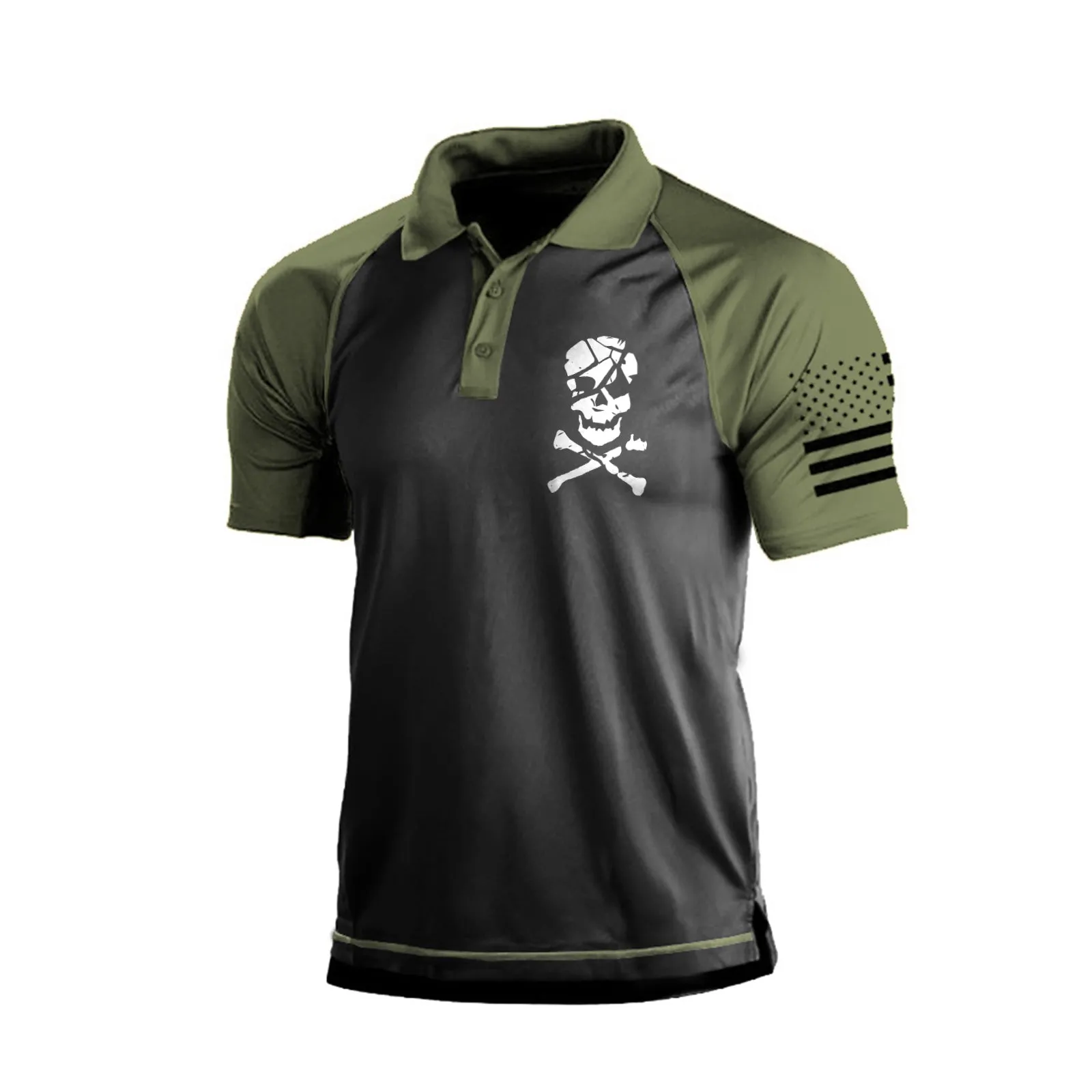 SKULL QUICK DRY RAGLAN GRAPHIC SHORT SLEEVE POLO SHIRT