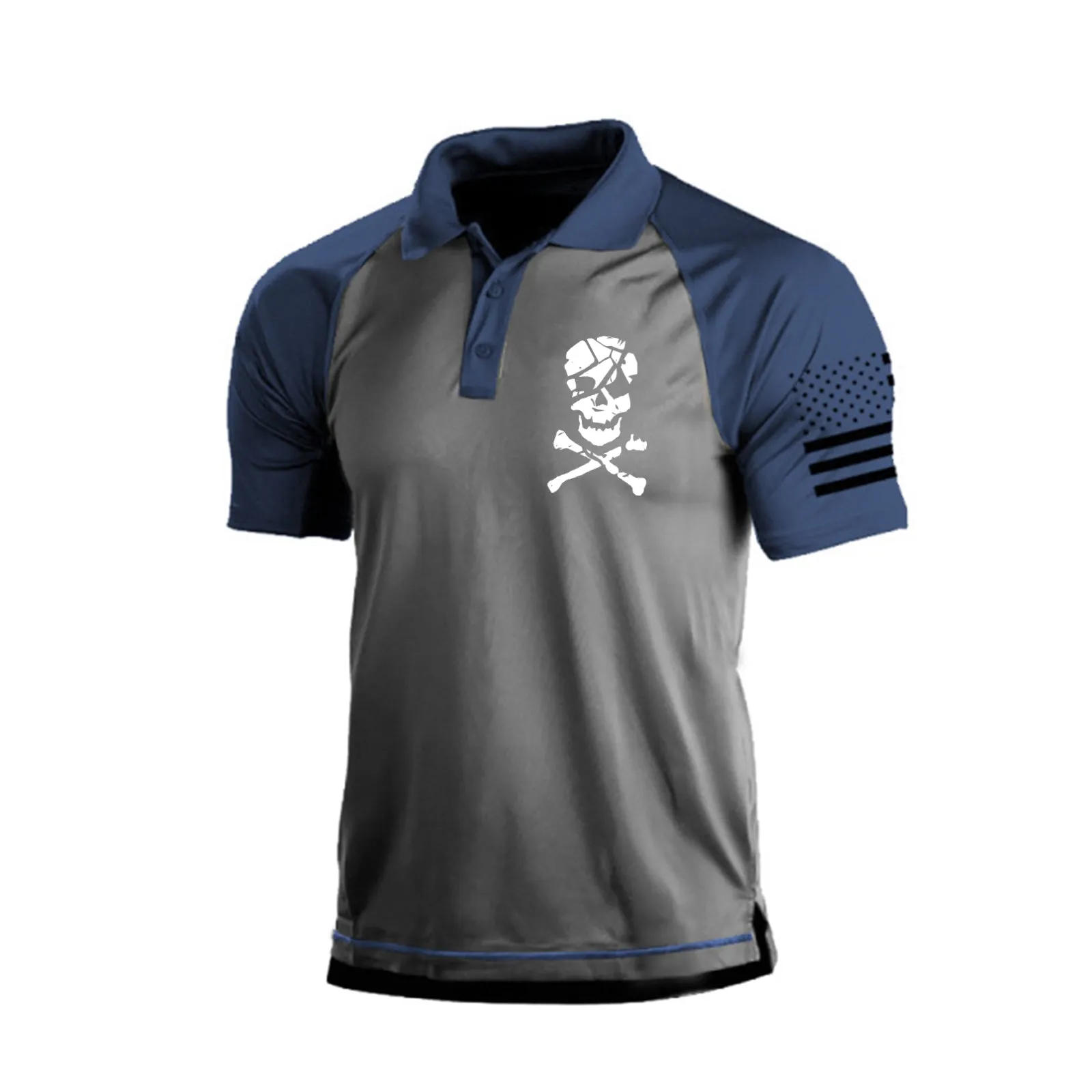 SKULL QUICK DRY RAGLAN GRAPHIC SHORT SLEEVE POLO SHIRT