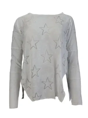 TEREZ Women's White Stars Burnout Long Sleeve Shirt #22157841 Small NWT