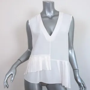 Tibi Asymmetric Pleated Top Cream Size 6 Sleeveless V-Neck Blouse