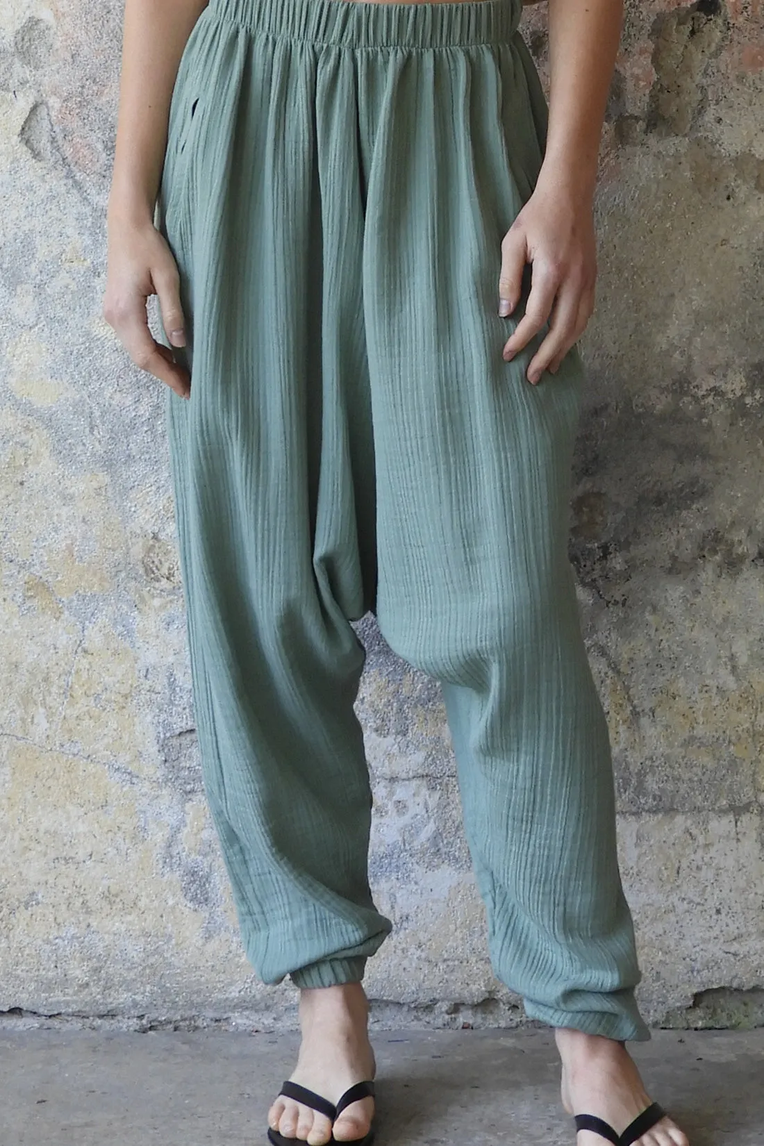 TRIBAL Women's Organic Gauze Cotton Harem Pants (Red, Sage Green)