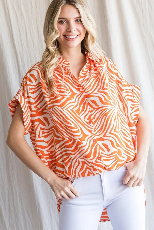 WILD THING ZEBRA PRINT TOP -  ORANGE