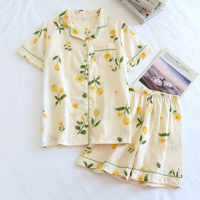 Women's Short-Sleeve Top   Shorts Pajamas Set Cartoon Print Pajamas